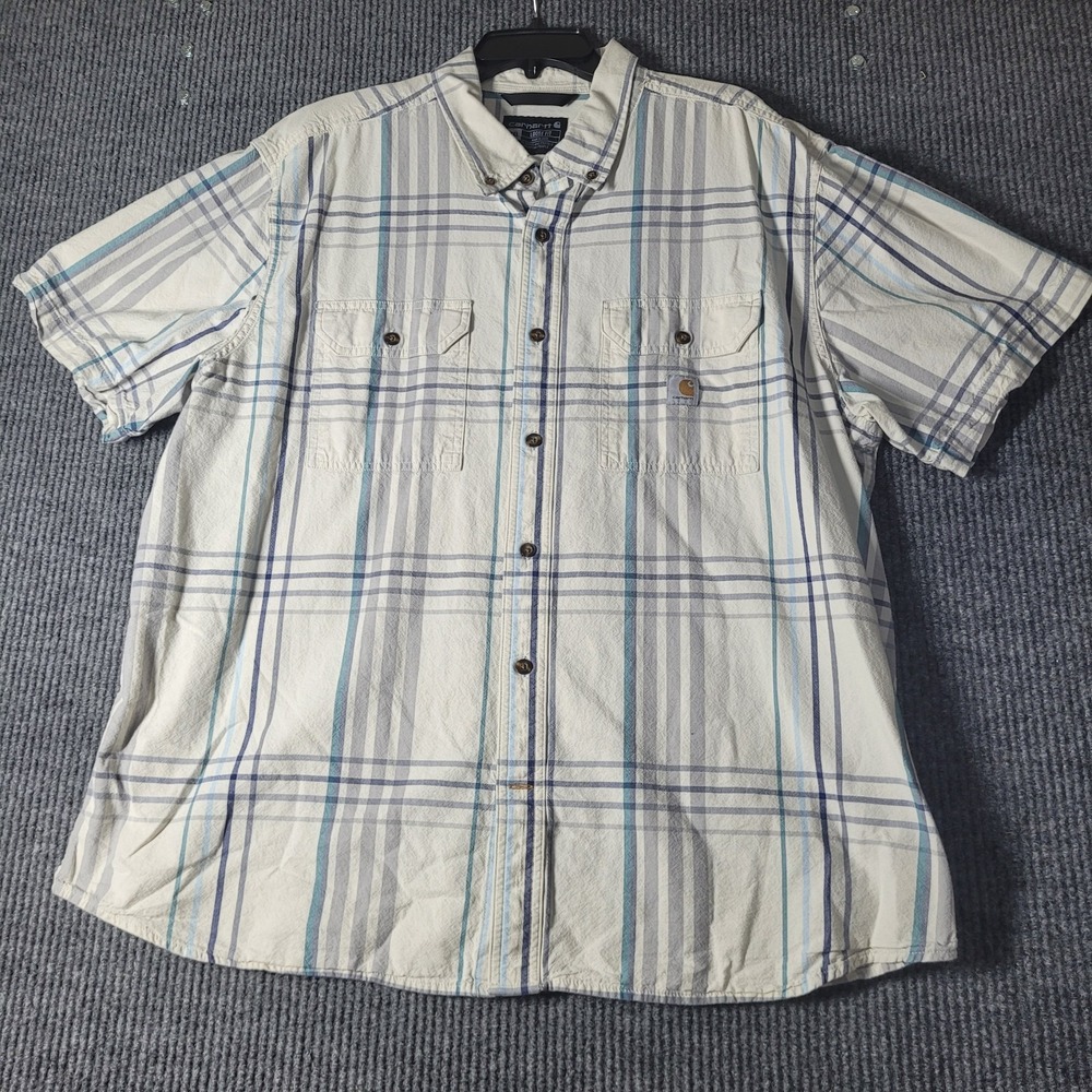 Carhartt Men's Button-Up Loose Fit Midweight Short-Sleeve Plaid Shirt 2XL